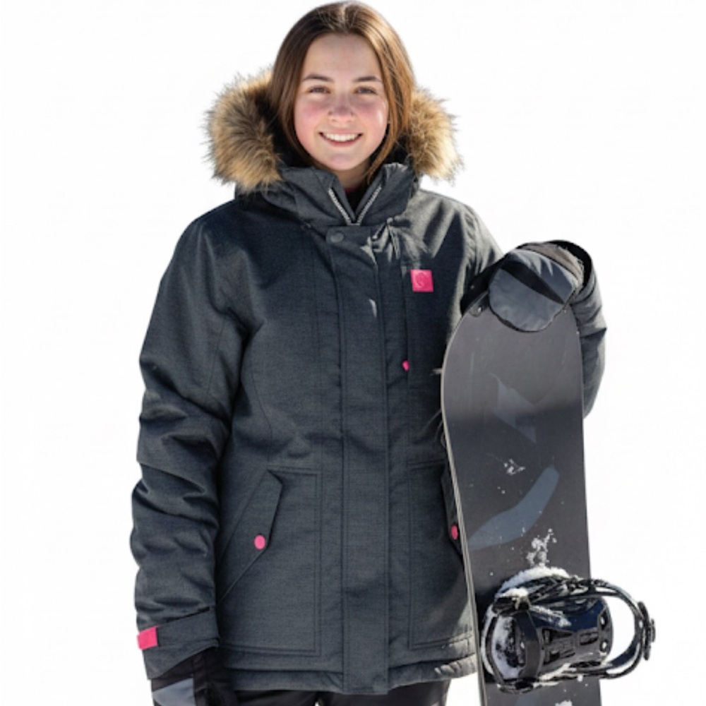 Ripzone 8K Waterproof Faux Fur Hooded Winter Snow Grey Black Pink Jacket Girl XL